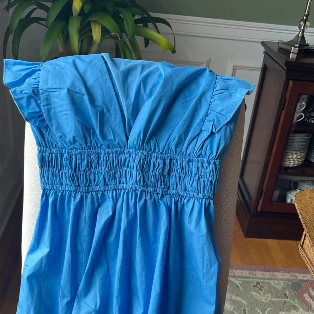 Abercrombie & Fitch Light Blue Ruffle-Sleeve V-Neck Maxi Dress